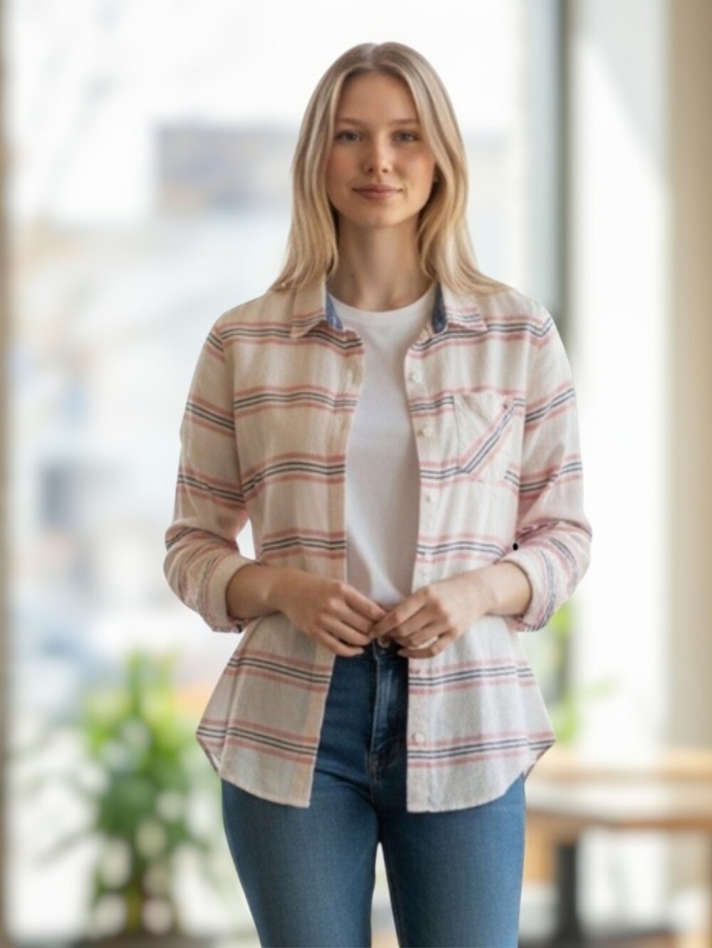 Tommy Hilfiger Women's Striped Shirt in Cream and Pink